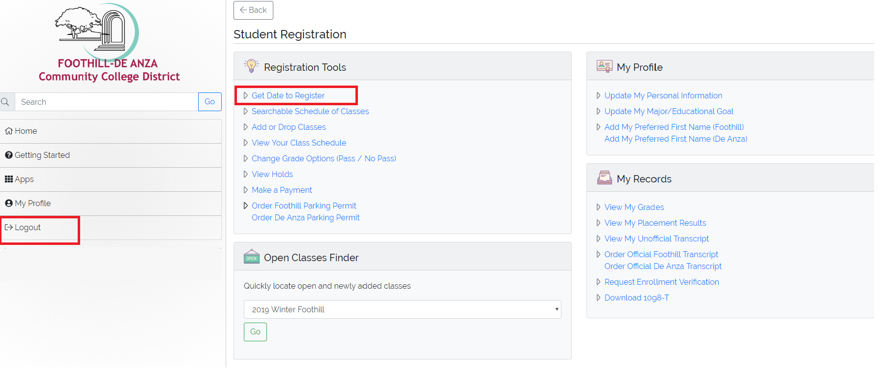 Date to Register in myPortal