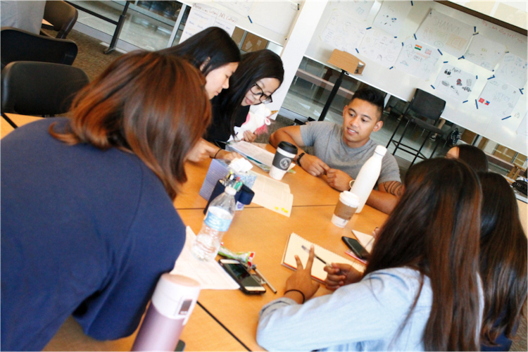 students at table