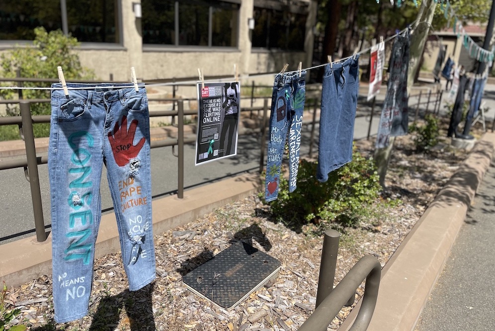 jeans hanging on a line