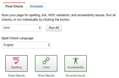 screenshot of Final Check web publishing process