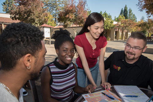 four students working in group