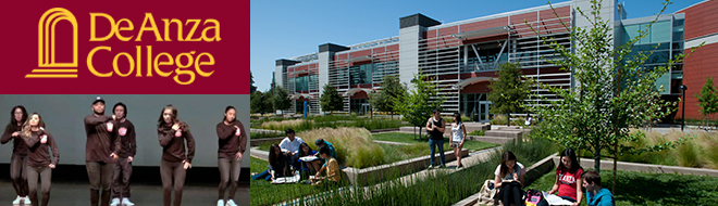 students dancing outside; students seated outside MLC building