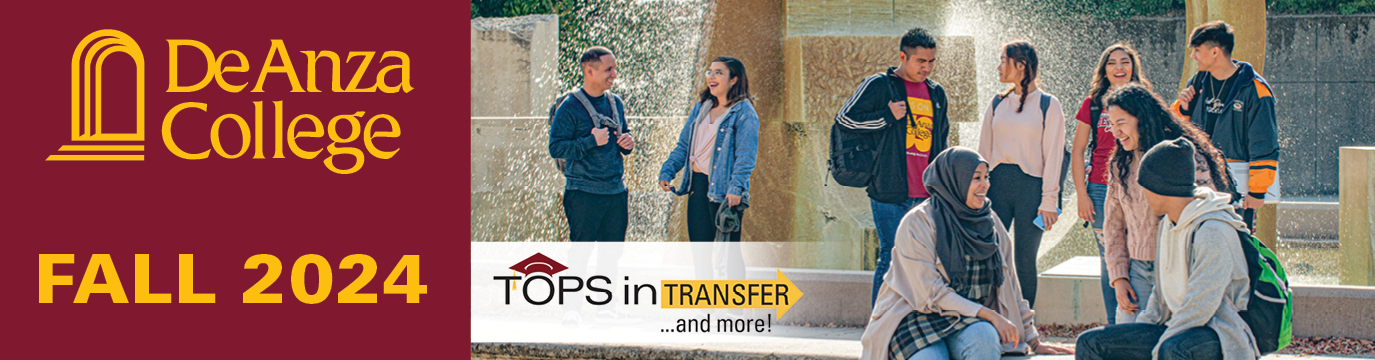 De Anza College Fall 2024 | Tops in Transfer and more! | scene of students talking near Sunken Garden fountain